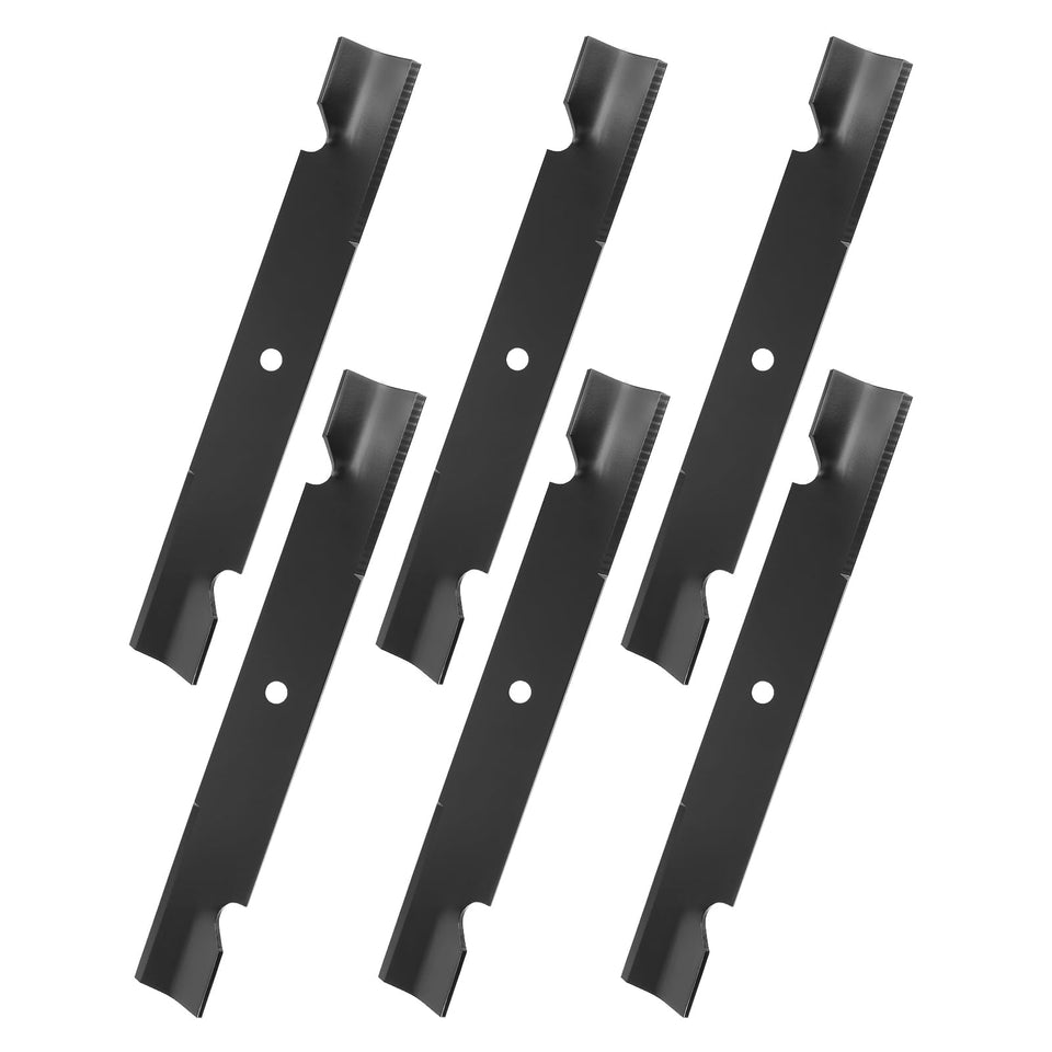 Belleone 038-0005 high-lift blade side profile for Bad Boy deck boosts lift and cutting efficiency.