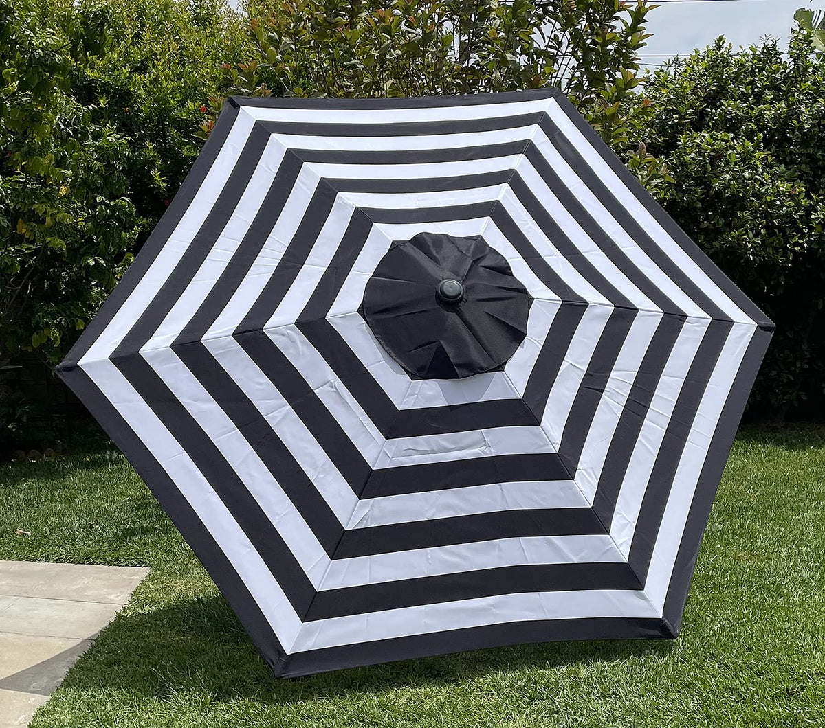 BELLRINO Black/White Stripe canopy adds style with fade-resistant protection.