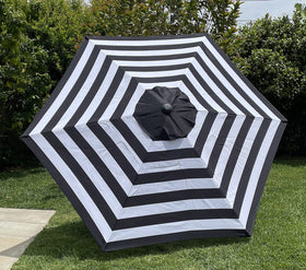 BELLRINO Black/White Stripe canopy adds style with fade-resistant protection.