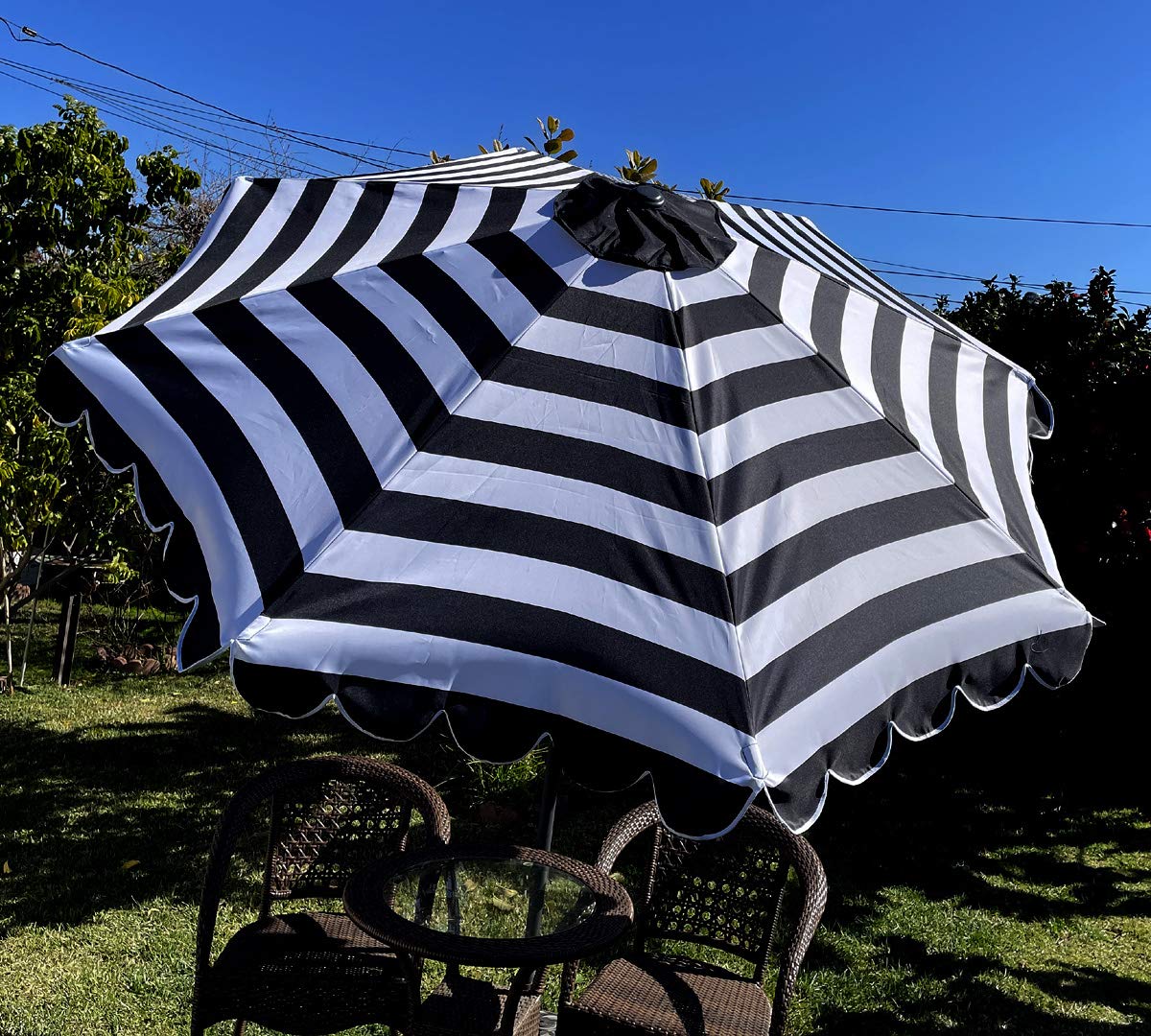 BELLRINO DECRO canopy in black and white scalloped edge adds stylish shade and fade resistance.