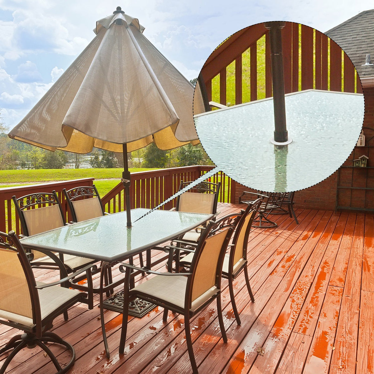 Bememo-fit 1.65-inch poles image confirms compatibility with standard 2-inch hole tables