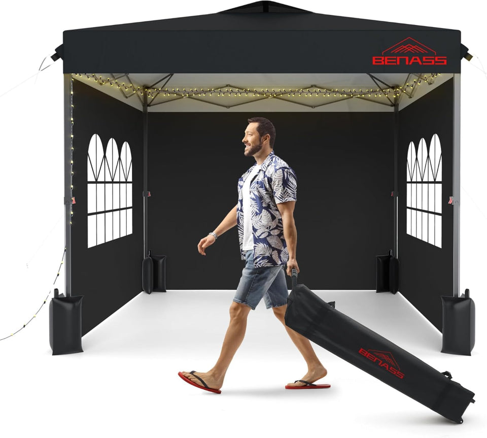 Benass 10x10 pop up canopy front view for quick outdoor shade