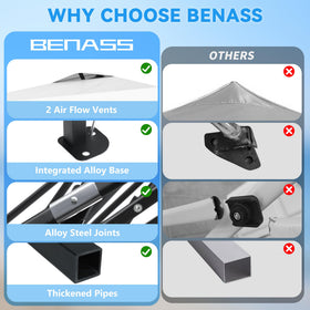 Benass 10x10 canopy sidewalls attached for privacy and weather protection