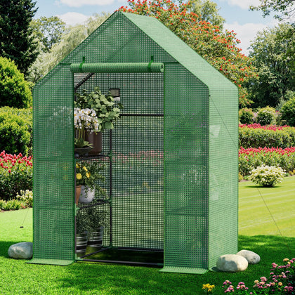 Benass walk-in greenhouse assembly showing quick setup for outdoor use