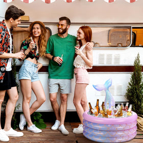 Bencailor portable beverage cooler adds festive flair to beach or picnic events.