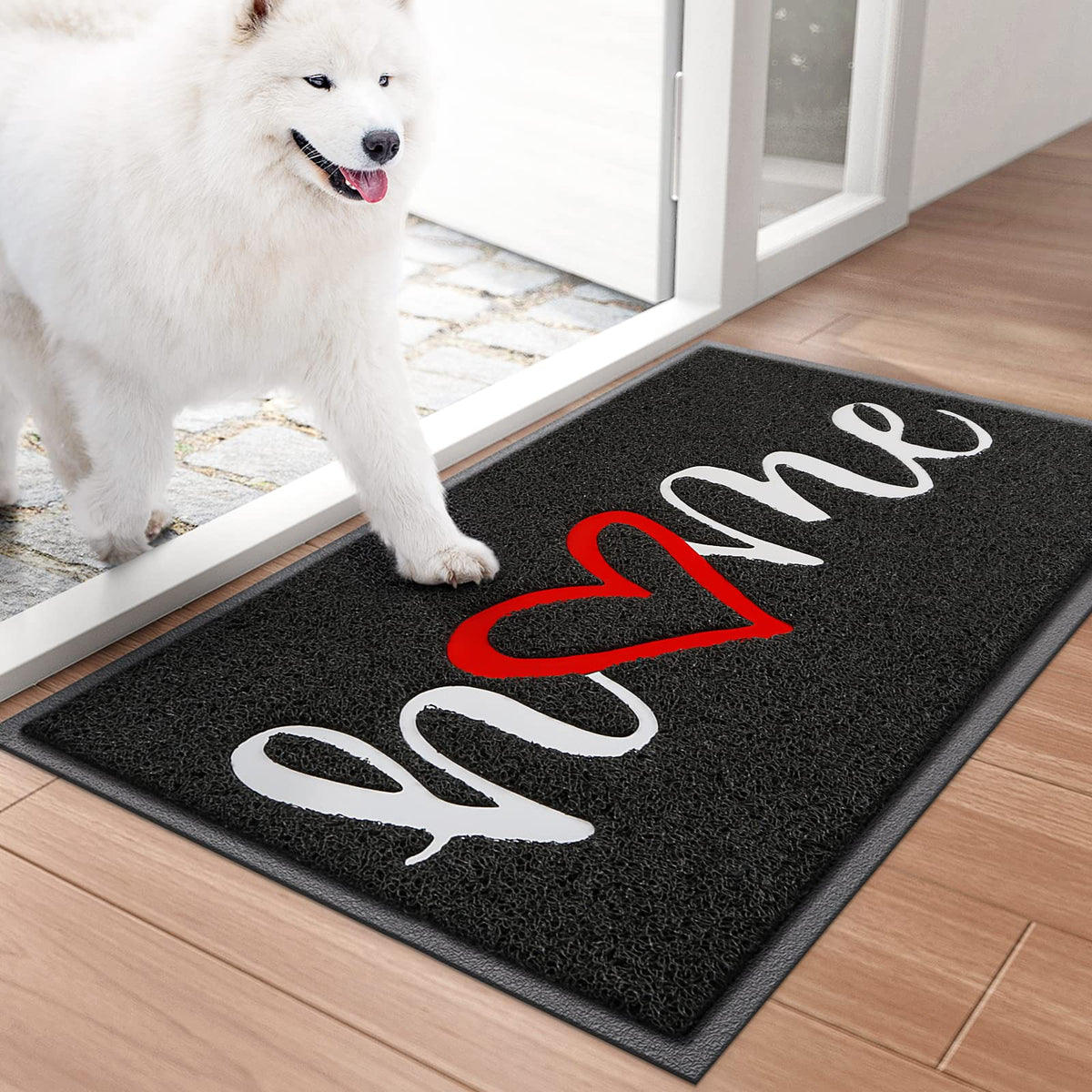 BeneathYourFeet door mat with embossed hello entry; durable PVC resists wear.