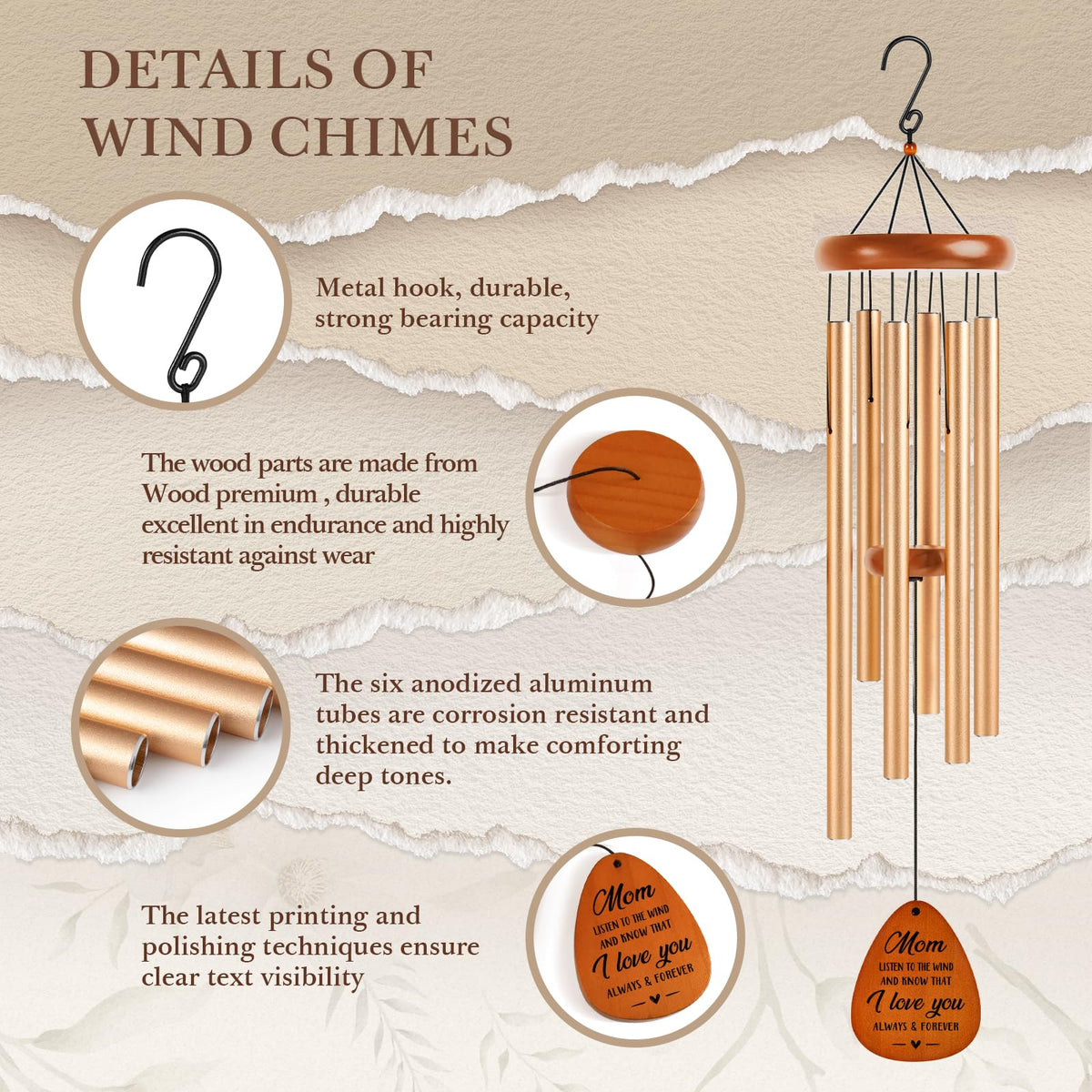 BeneCharm wind chime suitable for indoors and outdoors as décor.