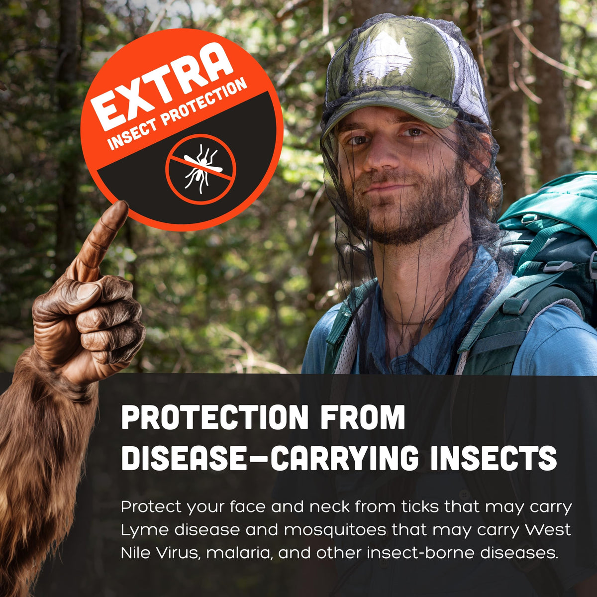 Ben's InvisiNet Xtra secure-fit works over hats or directly on the head.