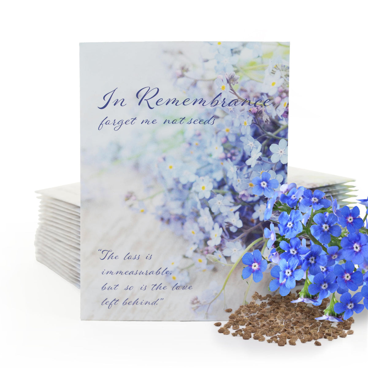 Bentley Seed Co forget-me-not packet design for memorial ceremonies