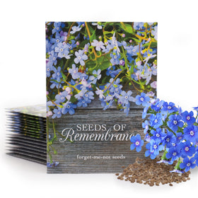 Bentley Seed Co. Forget-Me-Not seed packet showcasing blue blooms for memorial garden