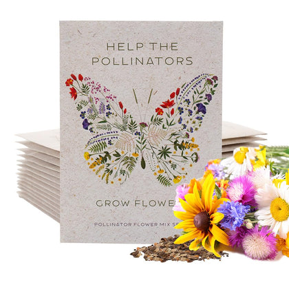 Bentley Seed Co. Kraft Butterfly kit close-up showing 25 seed packets for pollinator-friendly gardens