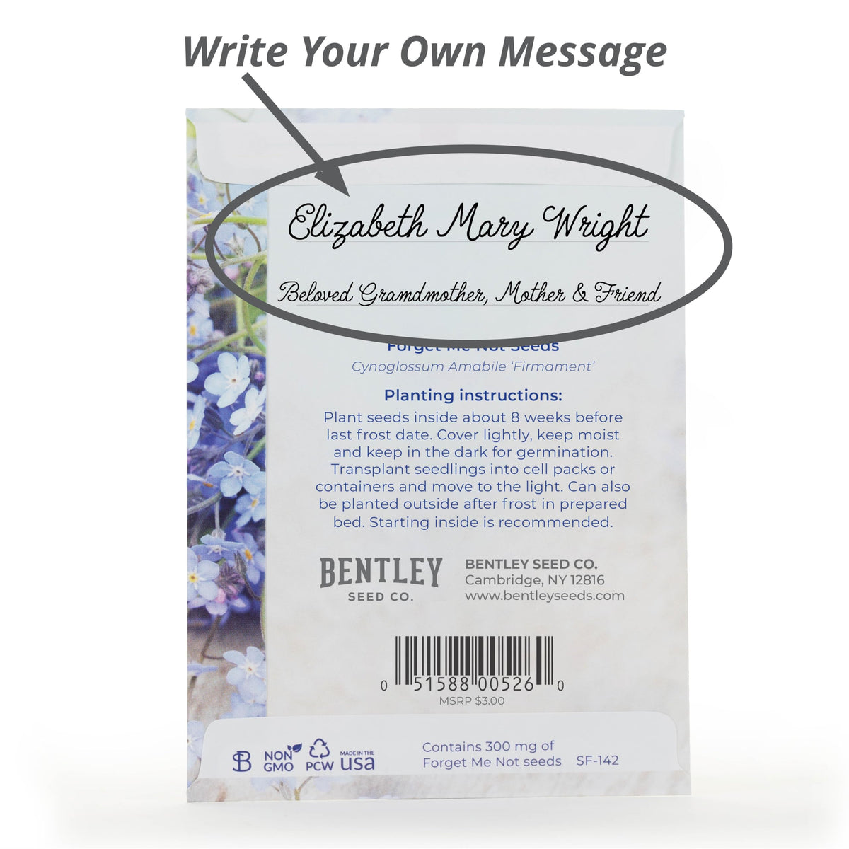 Bentley Seed Co sun tolerant forget-me-not plant on outdoor bed
