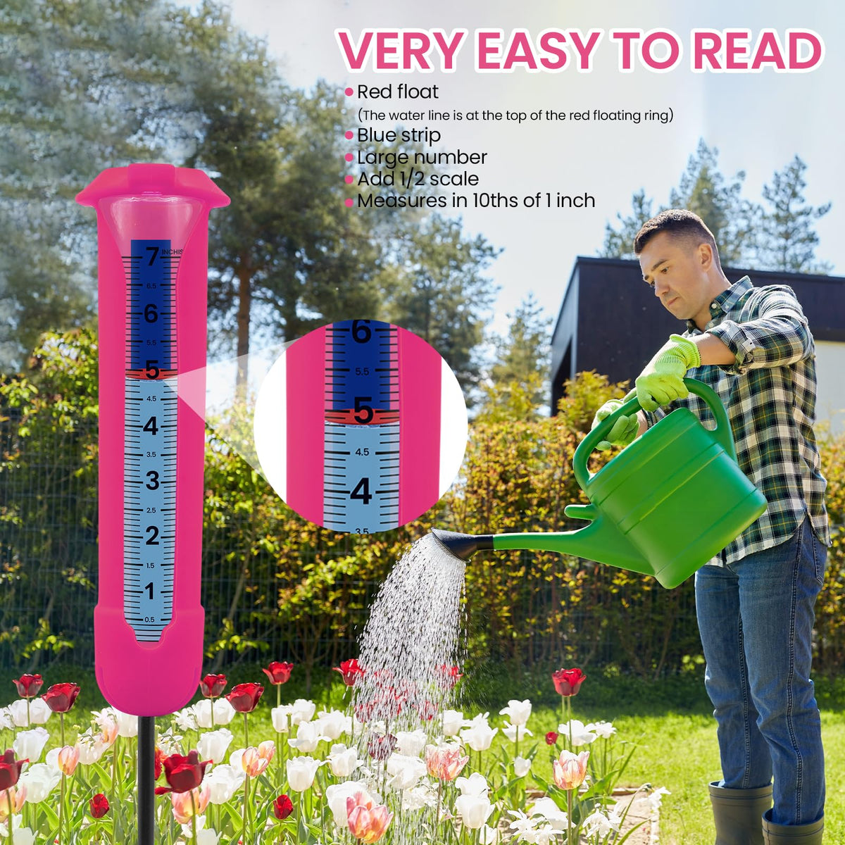 Beofinest rain gauge shows easy readability with blue rear strip.