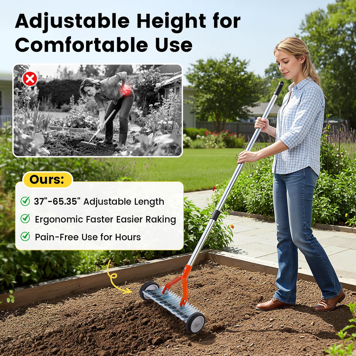 Beolisave adjustable head angle 0-12 degrees enables precise dethatching depth