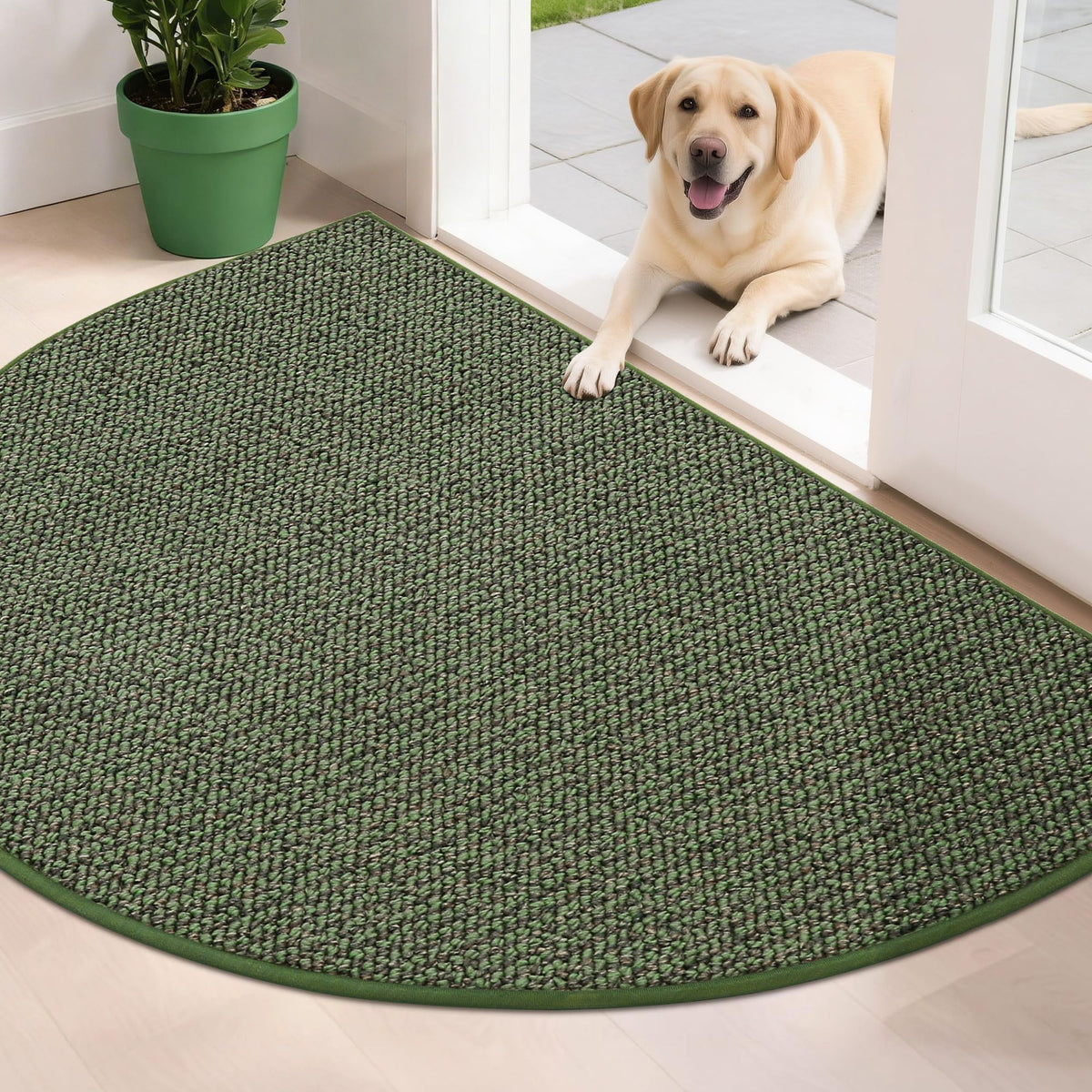 BEQHAUSE Dirt Trapper Door Mat half-circle 32x48 inches traps dirt at the entry.