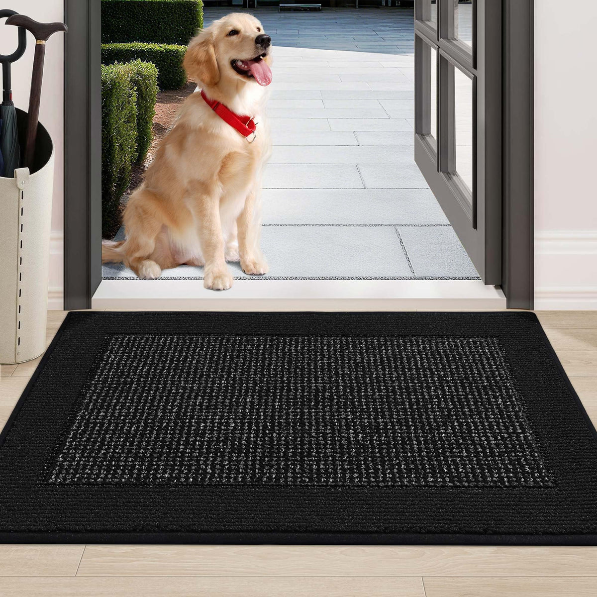 BEQHAUSE indoor door mat 24x36 with a low-profile design for easy doorway clearance.