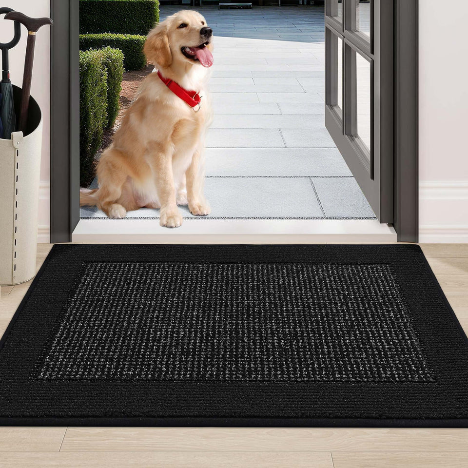 BEQHAUSE indoor door mat 24x36 with a low-profile design for easy doorway clearance.