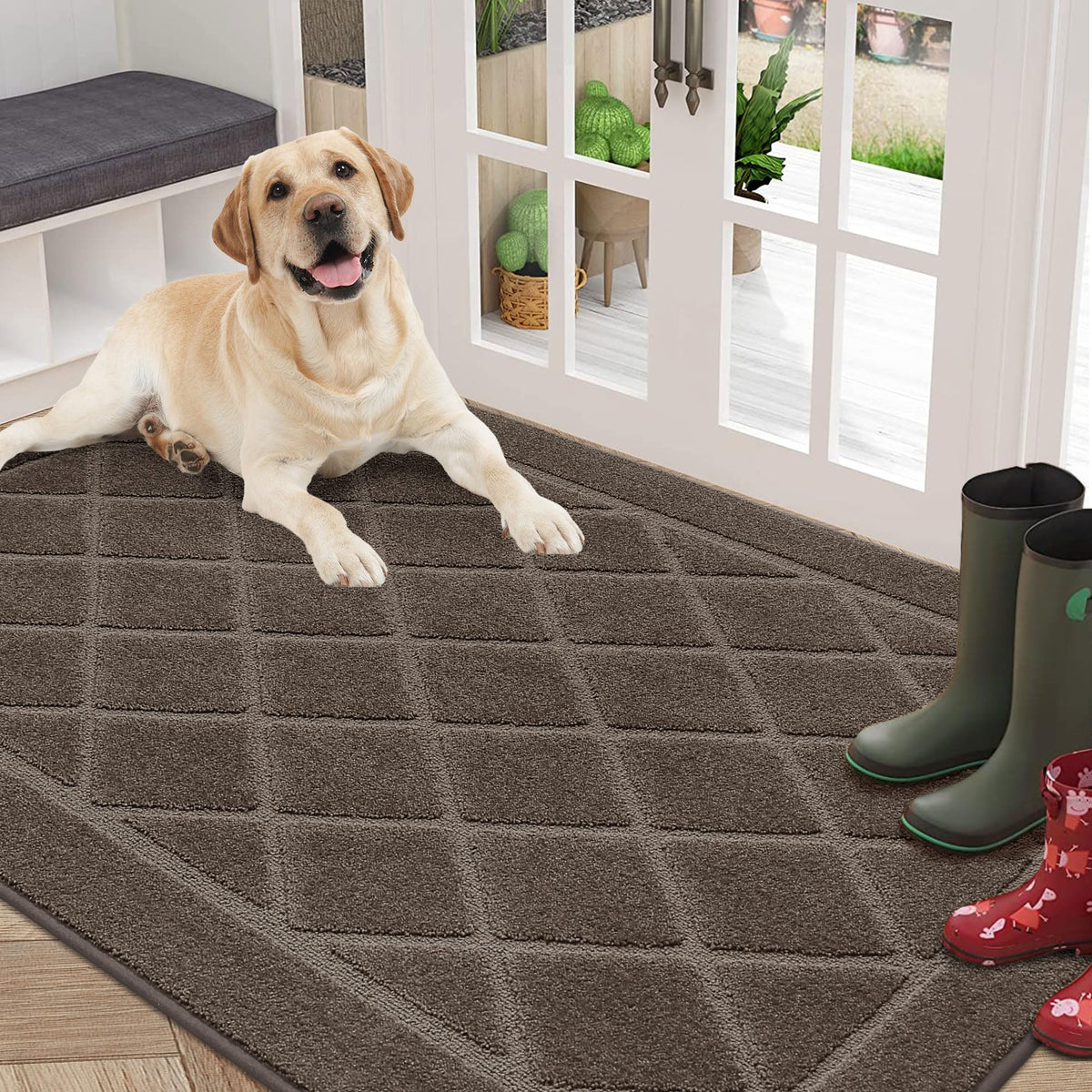 BEQHAUSE Dirt Trapper Door Mat 36x60 front view highlights absorbent fibers that trap moisture.