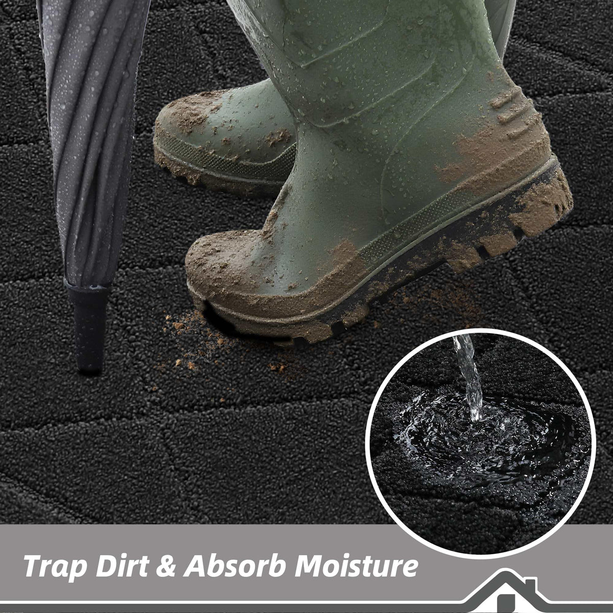 BEQHAUSE Dirt Trapper Door Mat, back view, non-slip backing keeps it in place.