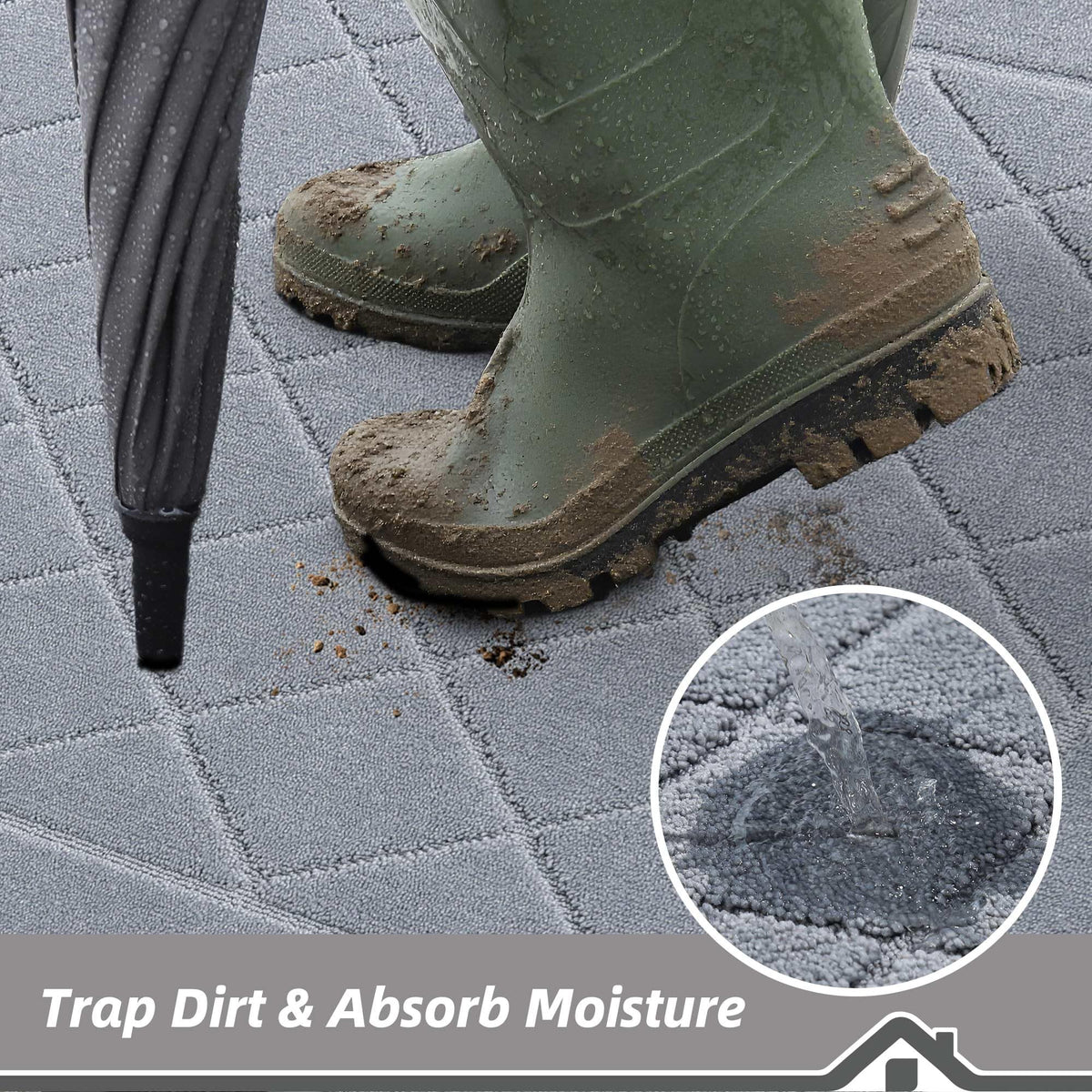BEQHAUSE Dirt Trapper Door Mat Entryway non-slip backing keeps mat securely in place.