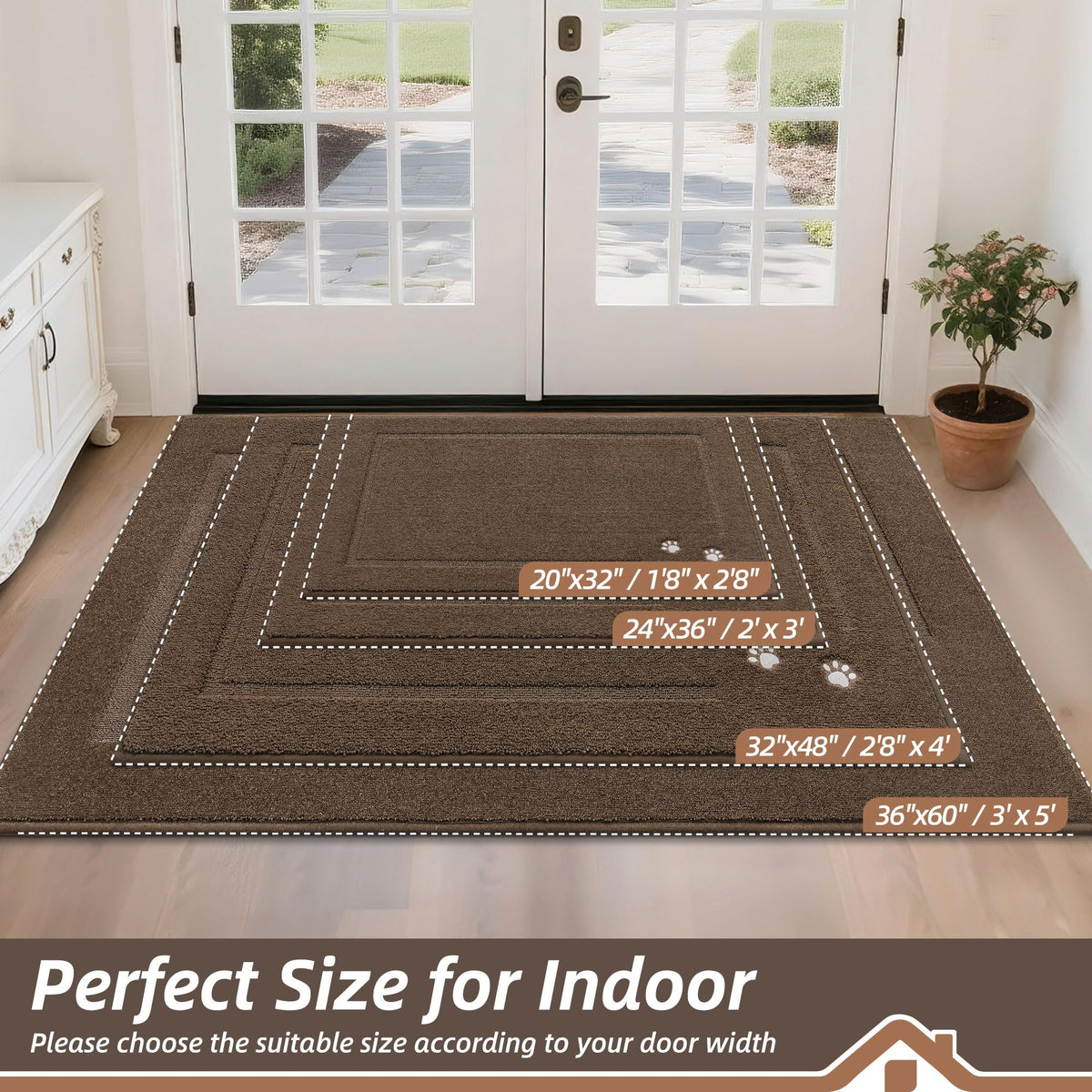 BEQHAUSE mat highlights moisture absorption for rainy and snowy days.
