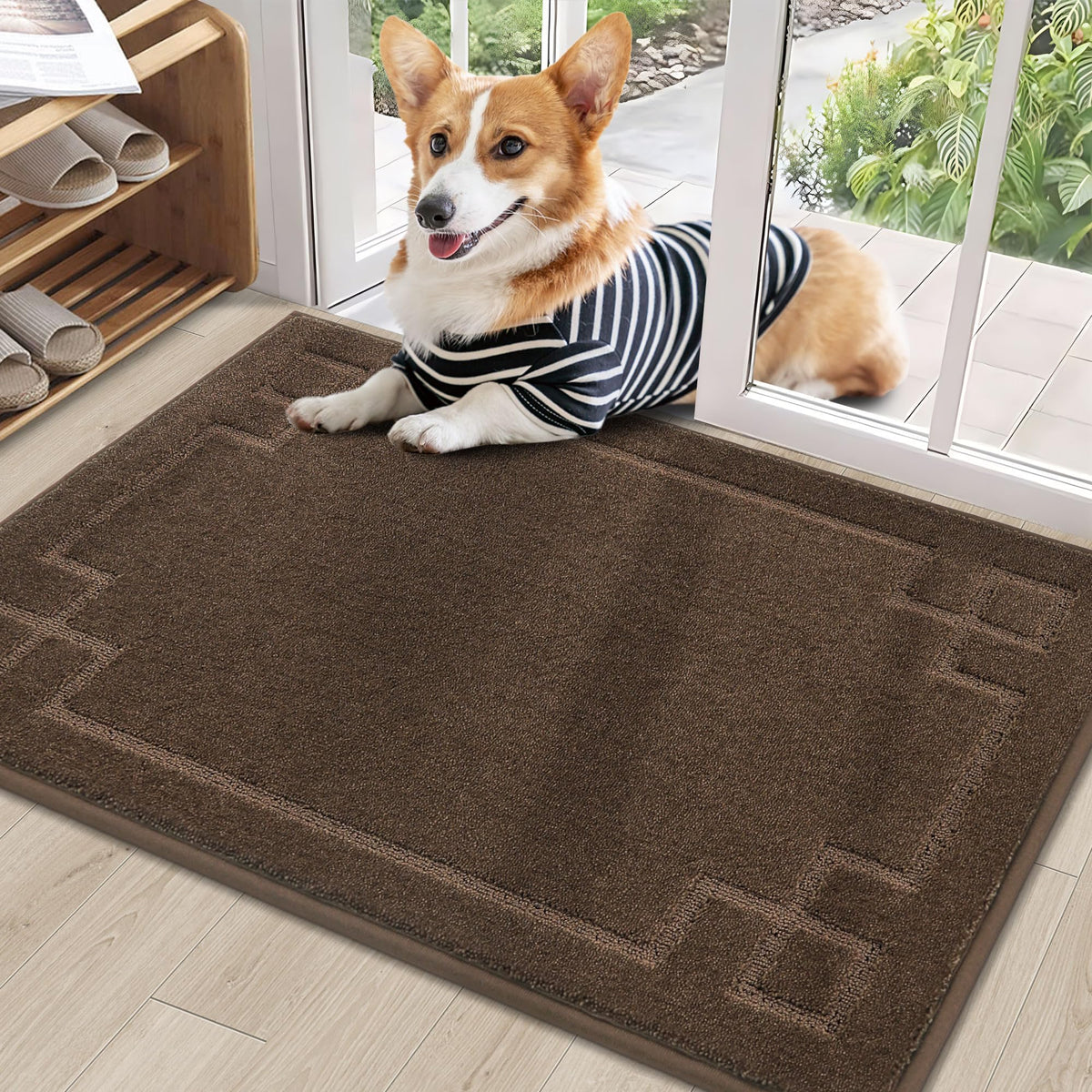 BEQHAUSE door mat 24x36 front view in brown traps dirt and moisture