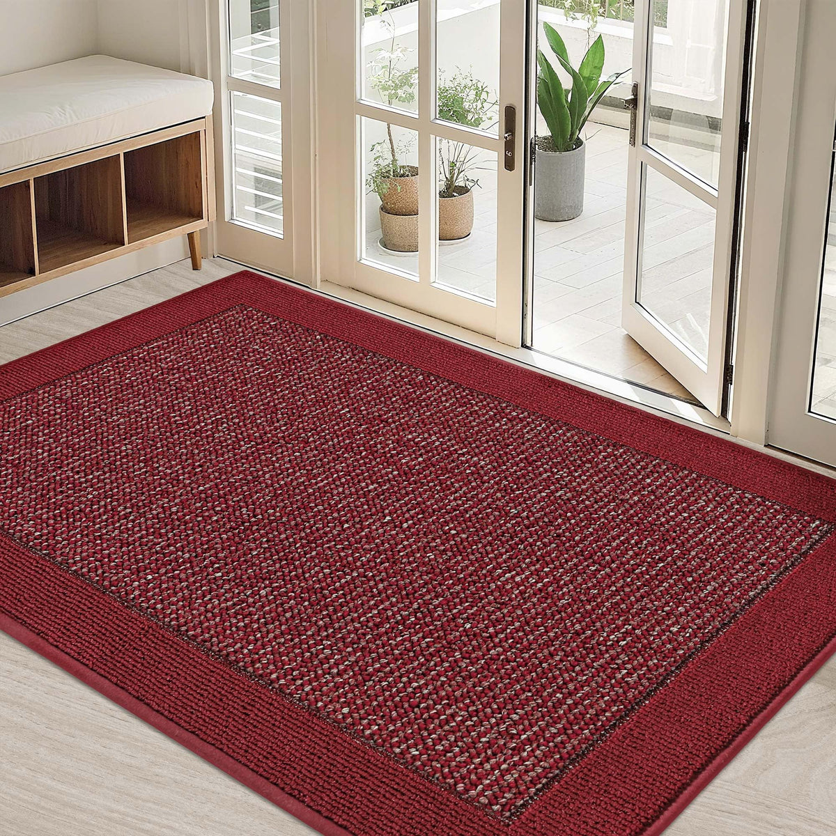 BEQHAUSE door mat front view showing dirt-trapping red design for entryways