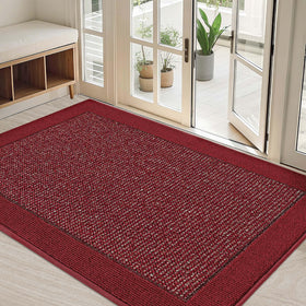 BEQHAUSE door mat front view showing dirt-trapping red design for entryways