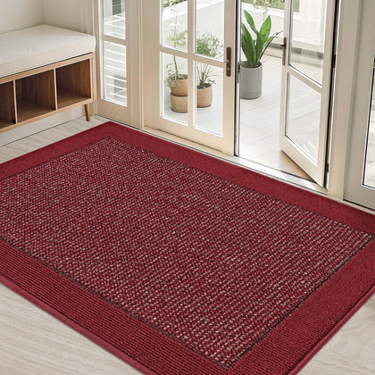 BEQHAUSE door mat front view showing dirt-trapping red design for entryways