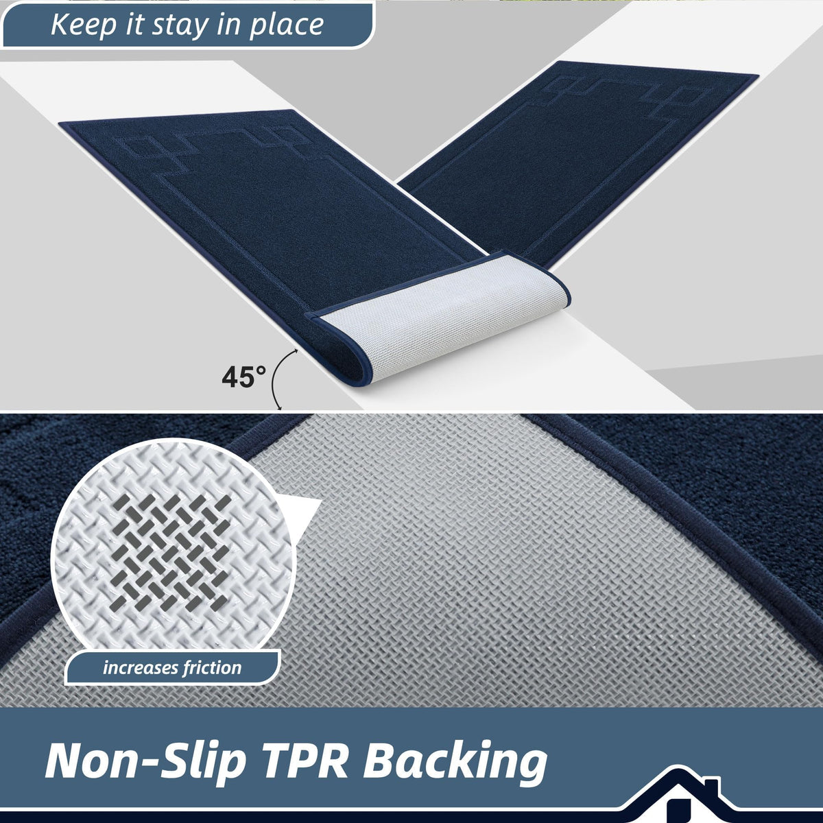 BEQHAUSE door mat low-profile design fits under doors without sticking.