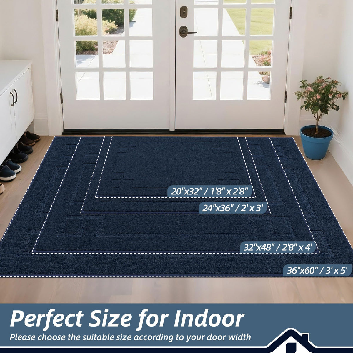 BEQHAUSE door mat with non-slip backing stays in place on dry floors.
