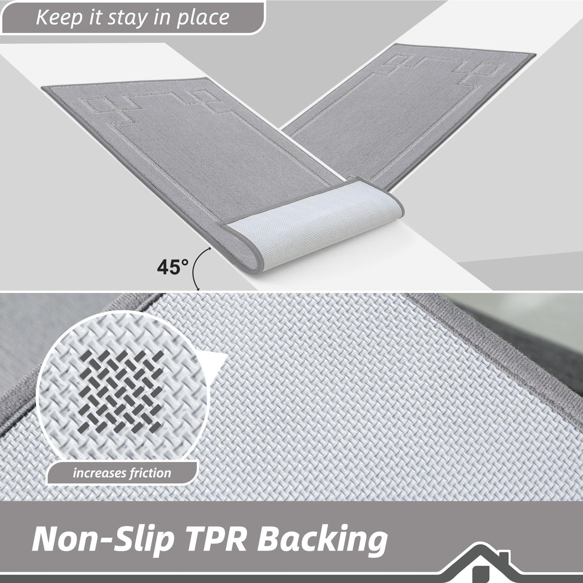 BEQHAUSE door mat non-slip backing keeps rug in place on dry floors