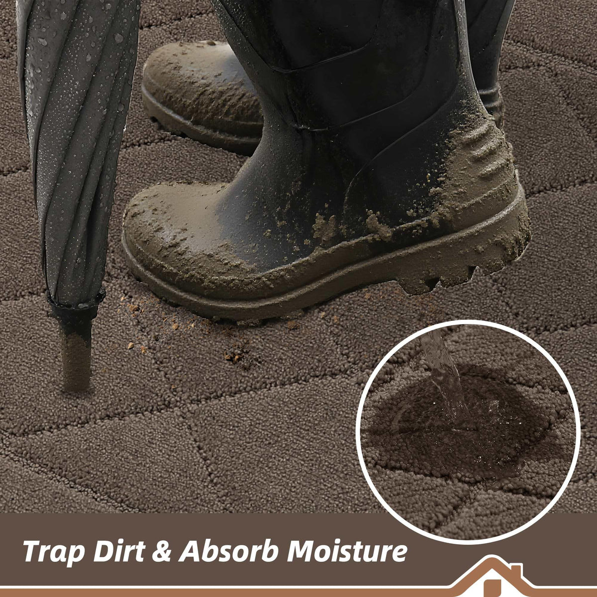 BEQHAUSE Dirt Trapper Door Mat non-slip backing keeps it in place on dry floors.