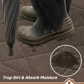 BEQHAUSE Dirt Trapper Door Mat non-slip backing keeps it in place on dry floors.