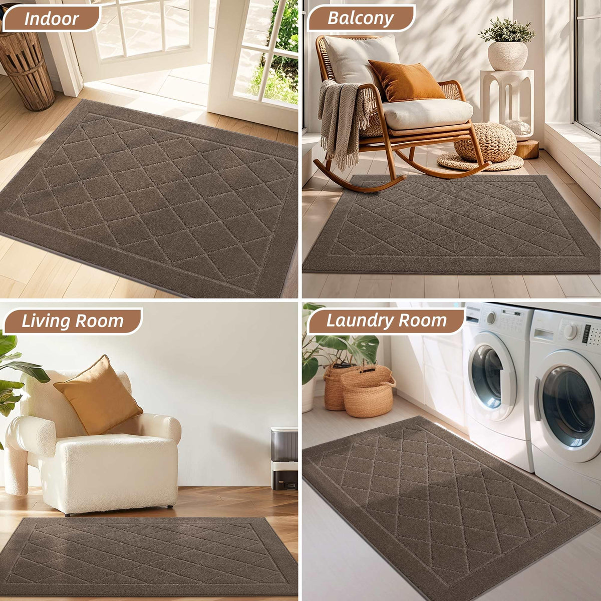 BEQHAUSE Entryway mat absorbs moisture from wet shoes and paws.