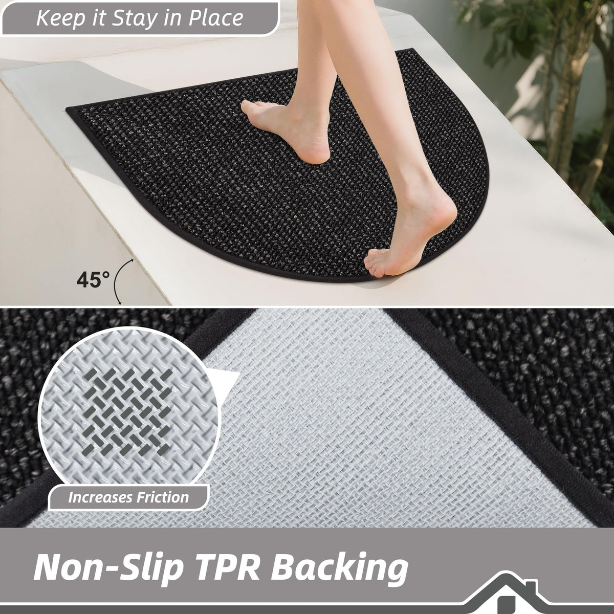 BEQHAUSE Half-circle mat low-profile lets doors glide over.