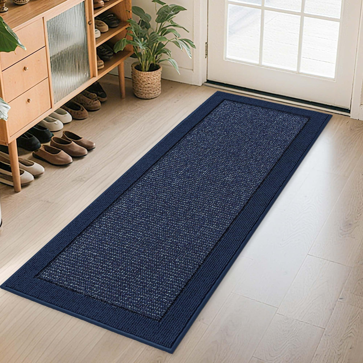 BEQHAUSE indoor door mat in blue traps dirt at the doorstep for cleaner entryways.