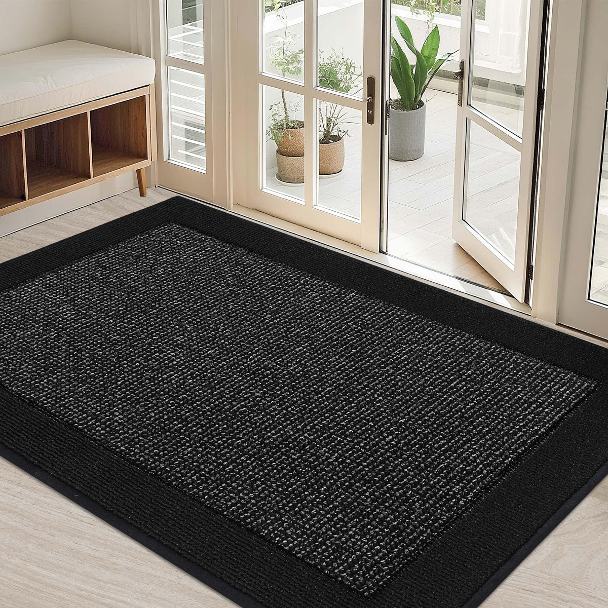 BEQHAUSE indoor door mat 32x48 with non-slip backing keeps entryways clean.