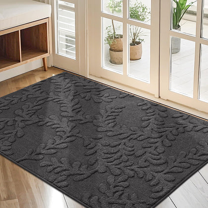BEQHAUSE leaf-pattern door mat for front door, adds style while catching dirt