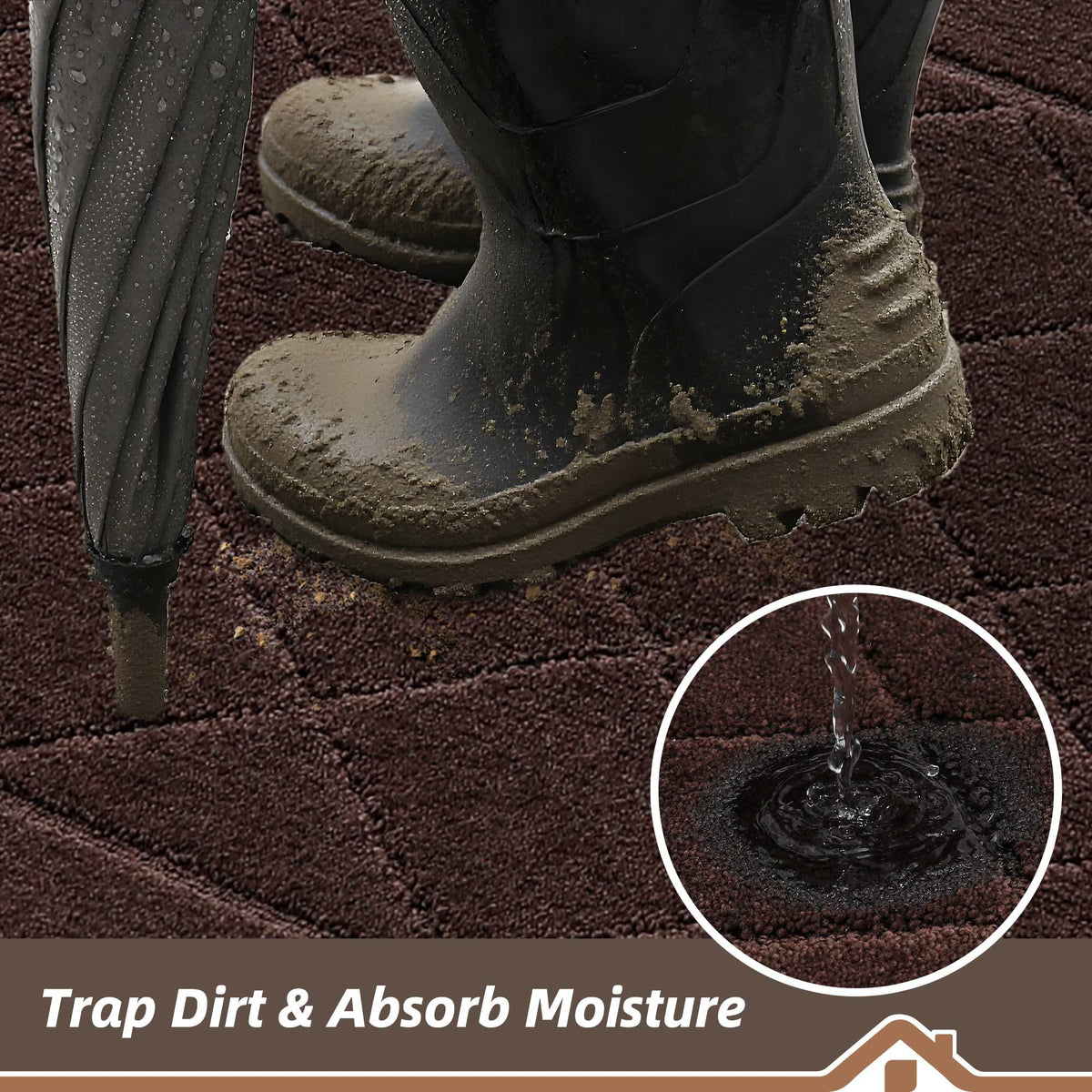 BEQHAUSE Dirt Trapper Door Mat with non-slip backing stays in place.