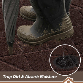 BEQHAUSE Dirt Trapper Door Mat with non-slip backing stays in place.