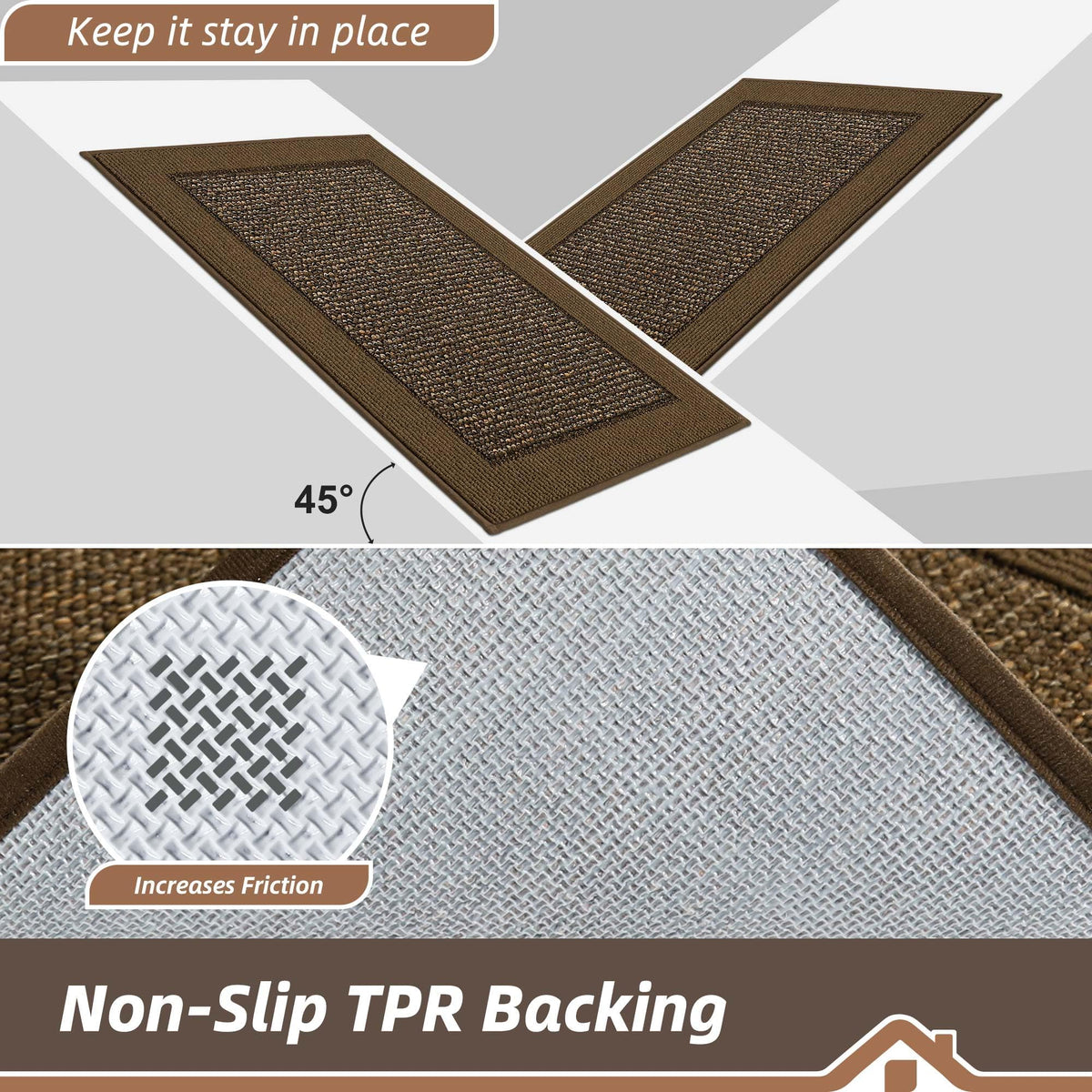 BEQHAUSE non-slip backing keeps rug in place on dry floors