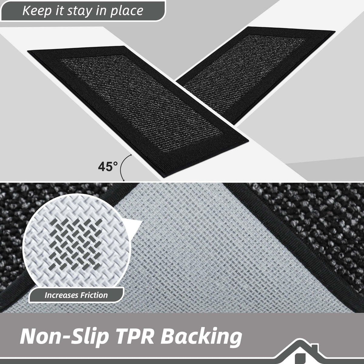BEQHAUSE low-profile door mat fits under doors without snagging.
