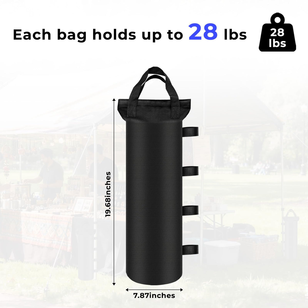 Bequemhaus weight bag shows wide opening and secure closure for leak-free filling.
