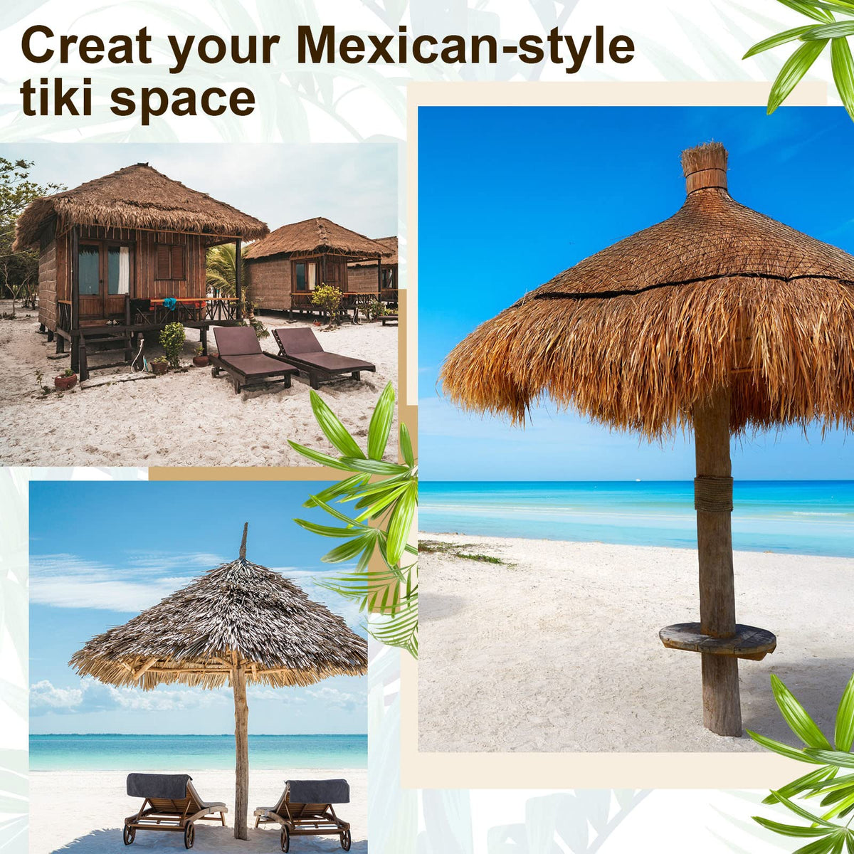 Berlune palapa-style thatch roof adds tropical vibe to garden.