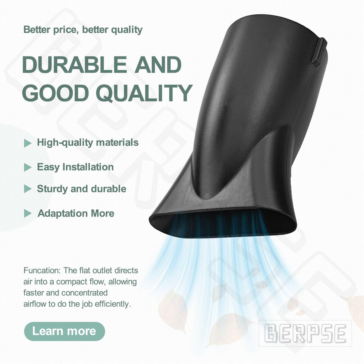 BERPSE flat nozzle for Worx WG519 enhances narrow blast for tight spots.