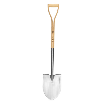 Berry&Bird 43-inch round spade with stainless steel blade for durable digging.