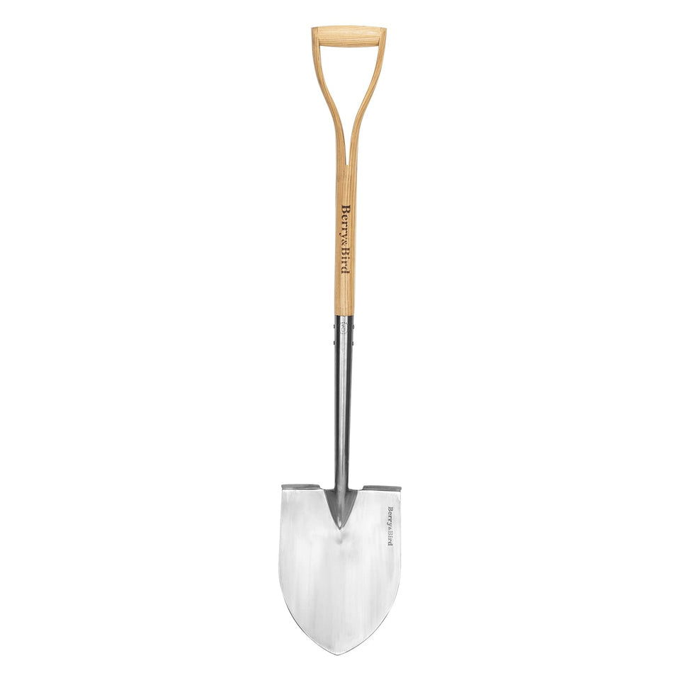 Berry&Bird 43-inch round spade with stainless steel blade for durable digging.