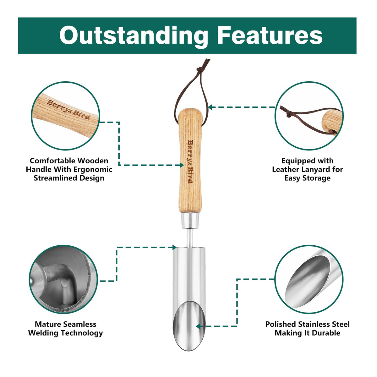 Berry&Bird bulb planter tool in soil demonstrates easy digging