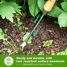 Tool used in a garden bed to loosen soil and remove weeds